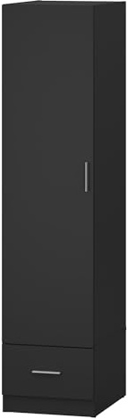 Panana Modern 1 Door 1 Drawer Wardrobe with Hanging Rail and Storage Shelf, Compact Bedroom Clothes Cupboard Organizer Furniture, Easy Assembly (Black)