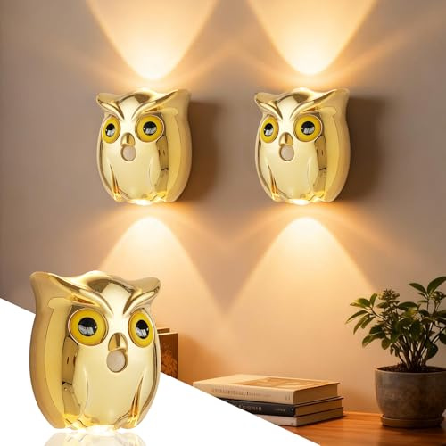 Nachtlicht mit Bewegungsmelder, Magnetische LED Nachtlicht Dimmbares Helligkeit, Eule LED Wandleuchte, USB-C Aufladbar Kabellose Wandlampe, Treppenlicht für Treppe, Flure, Kinderzimmer, Schlafzimmer