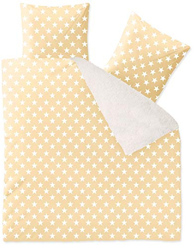 CelinaTex Fantasia Bettwäsche 200 x 220 cm 3teilig Nicki Bettbezug Sherpa Lammfell-Optik Bezug Stella beige weiß