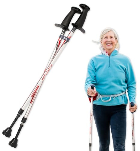 Urban Poling ACTIVATOR® Walking Poles for Balance and Rehabilitation – 1 Pair – Ergonomic CoreGrip™ Handles – Adjustable, Collapsible, and Lightweight for Stability and Recovery in Silver/Red
