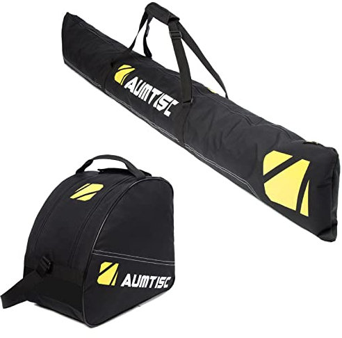 AUMTISC Combo de Bolsa de Esquí y Botas de 2 Piezas para 1 Par de Esquís y Botas - Longitud Ajustable Hasta 200 cm