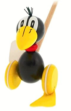 Brink Holzspielzeug Schiebefigur Rabe Schiebe-Tier auf Rädern Kleinkind Schiebe-Laufrad mit Lauf-Stock Watschel-Ente