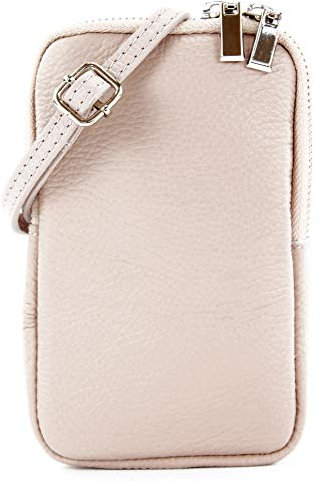 modamoda de - T197 - ital. Leder Umhängetasche Handytasche Klein , Farbe:Rosabeige