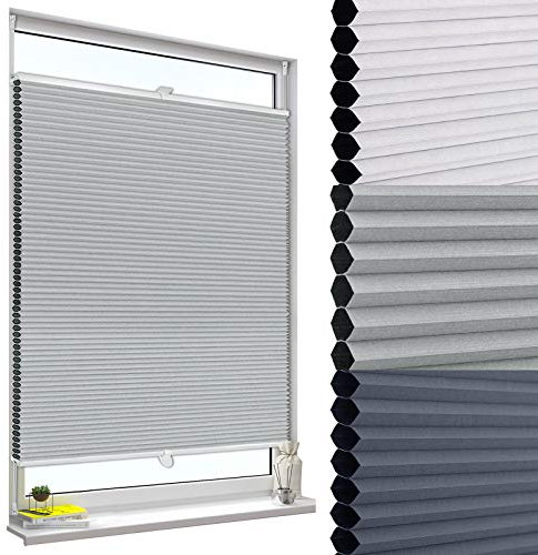 WOLTU Store Plissé Nid d'abeille sans Perçage, Store Occultants Thermique Antisolaire Insonorisant avec Feuille d'aluminium pour Fenêtre & Porte, Bicolore 60x130cm,Gris