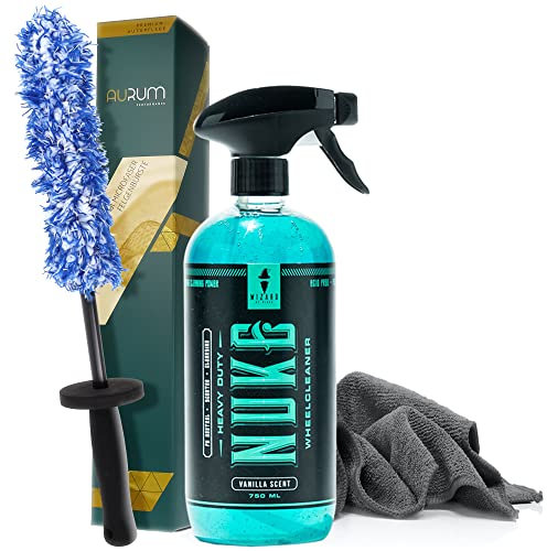 detailmate Felgenreinigungsset: Wizard of Gloss Nuke 750ml Felgenreiniger + Aurum ultraFlat Microfaser Felgenbürste + detailmate Mikrofasertuch 320GSM