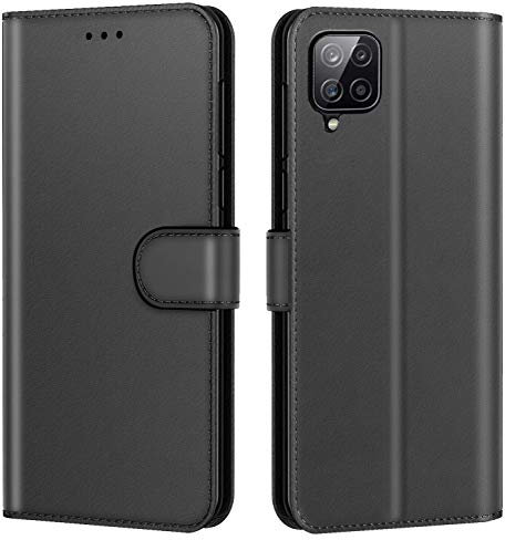 New&Teck Coque pour Samsung Galaxy A12, Housse Etui Portefeuille Cuir Multifonction, Fermeture Magnétique à Clapet Anti-Choc (Noir)