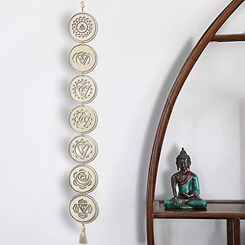 Putdigei 5,9 Zoll 7 Chakra Dekor Set, Holz Meditation Hängende Dekorative, Heilige Geometrie Wandkunst, Yoga Holzgitter Kunst Symbol für Schlafzimmer, Haus, Wohnung, Wohnzimmer, spirituelle Geschenke
