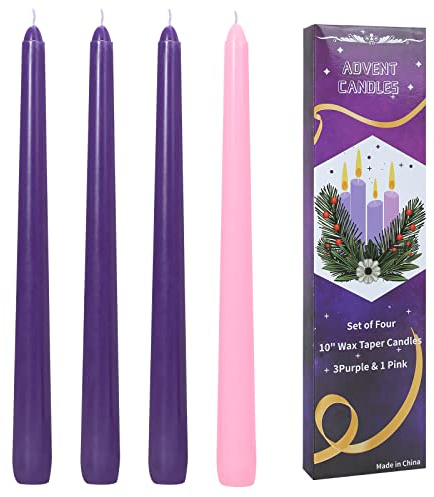 CLCYICEN 4 Pack Christmas 10in Unscented Advent Candles for Seasonal Celebrations, Holidays, Church, Celebration, Party