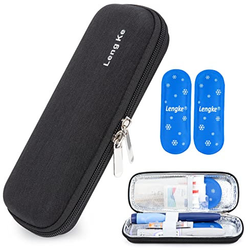 YOUSHARES Nevera de Insulina con 2PCS Nylon Ice Packs - Bolsa de Medicamientos Pequeña Estuche Térmico Portatil Diabetes (Negro)
