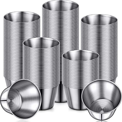 Metal Sauce Cups Individual Salsa Cups Metal Ramekins 2.5 oz Dipping Sauce Cups Stainless Steel Sauce Cups Bulk Salsa Bowl Round Condiment Cups (300 Pcs)
