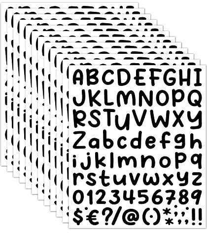 12 Sheets Cute Black Letter Stickers 900 Pcs Alphabet Stickers, DIY Number Letter Decals Script Pantry Labels for Signs, Door, Window, Car, 1 Inch