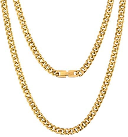 KRKC&CO 5mm Kette Herren, Panzerkette Herren Edelstahl, 18K Gold Vergoldet Cuban Link Chains Damen Goldkette, Geschenke für Damen Mädchen Männer Jungs, [Länge 55,9cm]