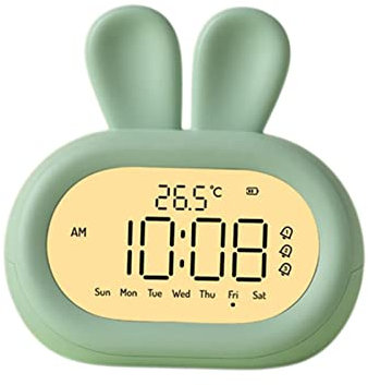 Baoblaze Kinder Digitaler Wecker Nachtlicht Snooze Temperatur Hintergrundbeleuchtung 12H 24H Leicht lesbare Bunny Nachttischuhr Snooze Clock für Kinder, GRÜN