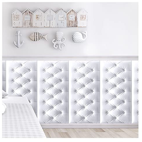 GARMEC Kopfteil for Abziehen und Aufkleben for Schlafzimmer, Familienspielzimmer, Doppelbett, Größe 35 x 70 cm, 3D-gepolstertes Wandpaneel (Color : White, Size : 8pcs)