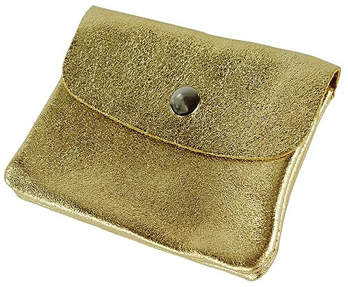 modamoda de P09 Damen Münzgeldbörse Geldbörse Portemonnaie Klein Leder Made in Italy P09, Farbe:Gold-Metallic