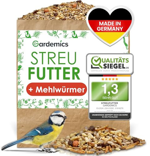 Gardemics Vogelfutter Wildvögel ganzjährig 20 Kg - Mit Mehlwürmern - Premium Protein Wildvogelfutter Ganzjahresfutter für Artenvielfalt im Garten