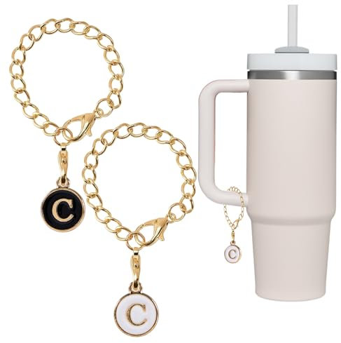 SHANFAA 26 Letter Charm Accessories for Stanley Cup 2PCS Initial Name ID Personalized Handle Charm for Stanley Tumbler (C)