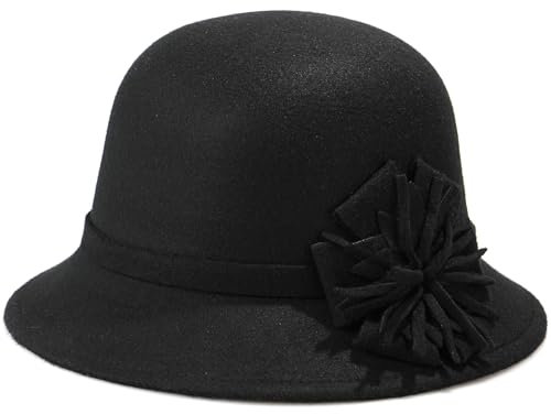 MESU Damen Filz Cape Hut Floral Fedora Cape Hut 1920er Jahre Bowling Retro Schwarz