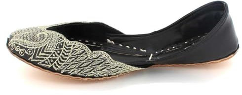 Women Ladies Floral Traditional Indian Wedding Bridal Evening Party Handmade Leather Khussa Pumps Black Shoes Size 5 UK 38 EU