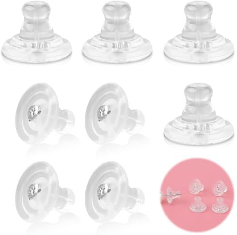 8 uds Respaldos de Pendientes de Silicona, para Aretes y Orejas Caídas Suaves Cómodos Levantadores de Aretes Bloqueo Respaldos para Aretes Seguros Reemplazos para Adultos y Niños (Plata)