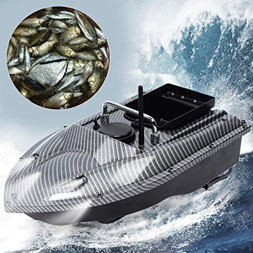 WEIGR Fernbedienung Futterboot RC 500m Futterboot Angeln Ferngesteuertes Angeln Köder Boot, Fischköderboot mit LED 2 Motoren Perfekt für Nachtangeln Baitboat (Schwarz)