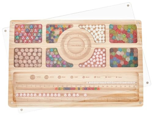 BENECREAT Wooden Beading Board with Clear Acrylic Lid, 30x20x1.6cm Bracelet Board with Measurements Bead Design Tray for DIY Jewelry Bracelets and Necklaces Making