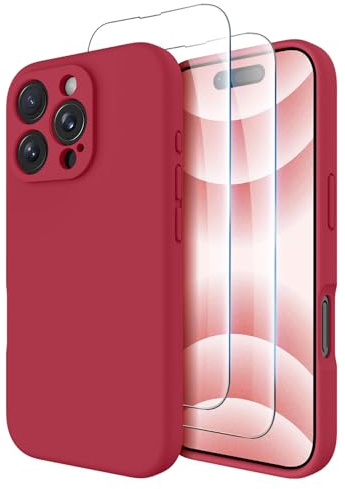 OTOFLY Compatible with iPhone 16 Pro Case with 2 Pack Screen Protectors, Compatible with MagSafe, Shockproof Military-Grade Protection, Magnetic Silicone 16 Pro Phone Case, Viva Magenta