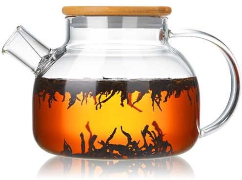 MEISINNI Teiera Vetro, 1000 ml, Borosilicato, Teiera in Vetro Resistente al Calore e Sicura in Microonde, per Tè Nero, Verde e Infusi