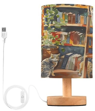 Bedside Lamps Cats Playing in Bookshelf Ladder Table Lamp with Non-Slip Base Charming Night Light for Bedroom Living Room