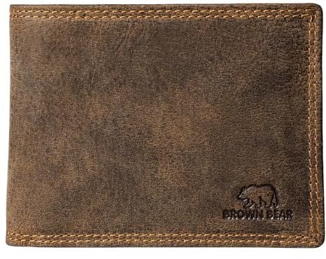 BROWN BEAR Geldbörse Herren klein mit Münzfach Leder Braun Vintage | RFID-Schutz | Karten Portemonnaie Echtleder | Geldbeutel Business Design | BB 8061 HBR