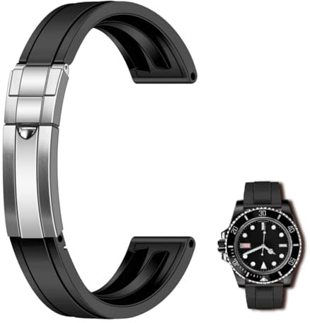 Kai Tian 22mm Kautschuk Uhrenarmband mit Faltschließe, Schwarz Silikon Fluorkautschuk Uhrenarmbänder für Rolex Seiko Armbänder Männer Frauen