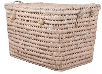 Malle en Osier (60 cm), Malle de Rangement Deco Boheme Chic Rectangulaire, Panier de Rangement avec Couvercle, Coffre de Rangement Polyvalent, Artisanal, Fait-Main, 100% Naturel