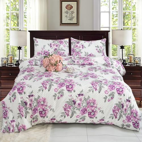 SAIMAZ 4 Piece Printed Bedding Set Duvet Cover, Deep Fitted Sheet & 2 Pillowcases Single, Double, King, Super King Sizes Soft Microfiber, Wrinkle-Resistant, Easy Care (Single, Delight Lilac)