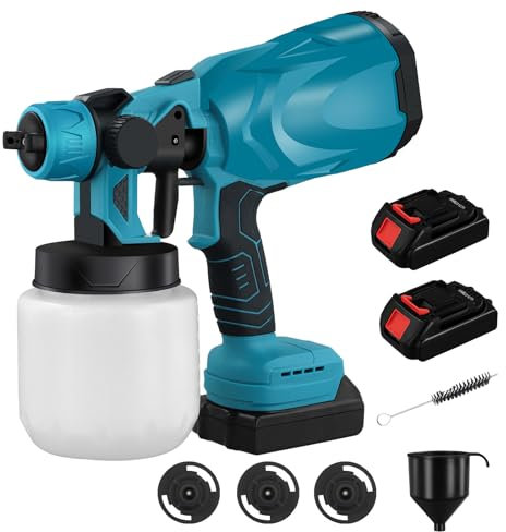 Akku Farbsprühsystem für Makita Akku 18V,550W Elektrisch Lackierpistole mit 3 Düsen,800ml Behälter, Verstellbarem Luft und Farbfluss Wandfarbe kabellose Farbsprühpistole mit 2 * 3000mAh Batterien