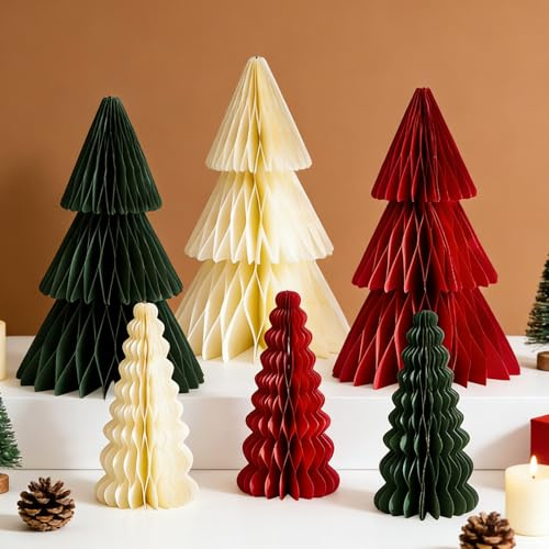 6 Stück Papier Weihnachtsbaum Deko Papier Weihnachtsdeko Inner | Faltbarer Weihnachten Deko Papierbaum, Wiederverwendbar Tannenbaum Weihnachts für Fenster Tischdeko Weihnachtsdekoration