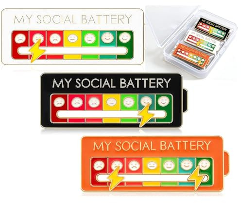 3PCS Cute Social Battery Pin,My Social Battery Badge,Funny Interactive Pin Badges,Functional Mood Enamel Pins for Introverts Emotional,7 Days a Week for Clothing Decoration Backpacks Hats Gifts