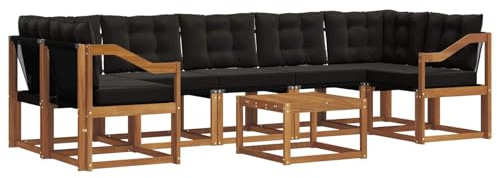 Ensemble de canapés d'extérieur 8 pcs en Bois d'acacia Naturel et textilène Noir, mobilier de Jardin Confortable et Durable, Parfait pour Patio, Piscine et espaces extérieurs Modernes