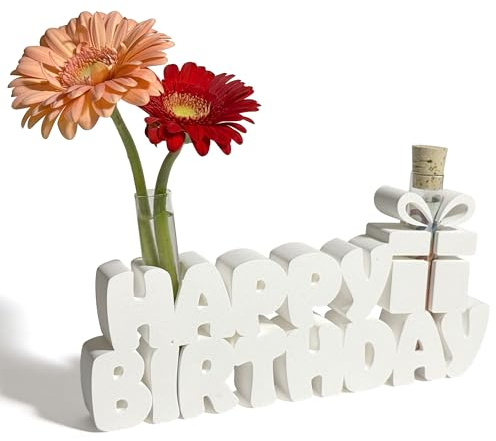 Happy Birthday - Letterli Bloom Design Schriftzug 3D Deko Aufsteller | Glaseinsatz für Blumen, Geldverpackung, Gutscheine, Geburtstagsgeschenk, Tischdeko