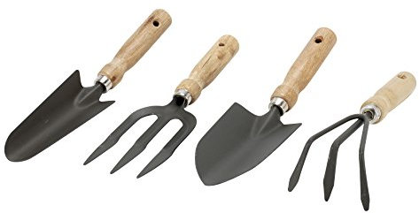GREENGERS - Kits d'outils de Jardinage, Ensemble de 4 Outils de Jardinage pour Balcon, Lot de 4 Outils de Jardinage - Composé de : 1 Pelle à terreau, 1 Transplantoir, 1 Râteau à Fleurs, 1 Fourche