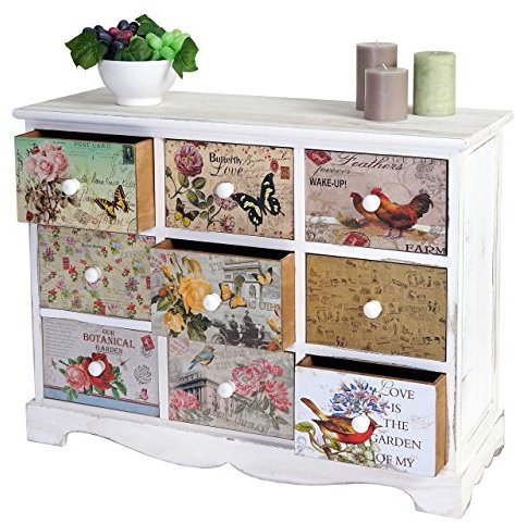 Mendler Kommode Venlo, Schubladenschrank Shabby-Look, Vintage, 9 Schubladen 60x79x30cm