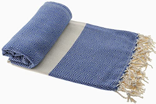 Stefano Ferrante ELMAS Hamamtuch Saunatuch Pestemal Fouta Strandtuch Badetuch Handtuch Baumwolle Backpacker 100x180 cm (Blau)