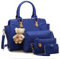 Pahajim Handtasche Damen Mittelgroß Elegant Taschen Set für Damen 4 Teile, Frauen Handtaschen Set mit Geldbörse Umhängetasche PU Leder Modern Handbags for Women (Blau)