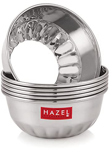 Hazel Stainless Steel Serving Bowl Wati Dessert Vati Katori, Set of 6, 300 ML Each, Silver