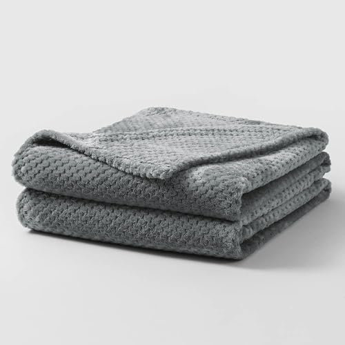 Waffel-Flanell-Fleece-Nerz-Überwurf, Sofa-Tagesdecke, Reisedecke – Wabenstruktur, superweich, leicht, warm, gemütlich, große Größe, Einzel-, Doppel- und Kingsize-Bett, Cloudy Grey King 200 x 240 cm