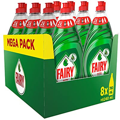 Fairy Ultra Lavavajillas Líquido a Mano, 6.2 L (8 x 780 ml), Óptimo Poder Antigrasa, Mega Pack