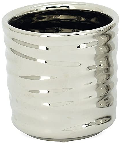 matches21 Moderner Pflanztopf Übertopf silber glänzend chrom rund mit Relief Blumentopf Pflanzgefäß 1 Stk Ø 10,5x10,5 cm