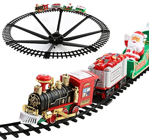 Trenes de Navidad Alrededor del árbol de Navidad Entrega Express Santa Claus Tren Navidad Sonidos y Luces Realistas para Regalos para Niños Decoraciones