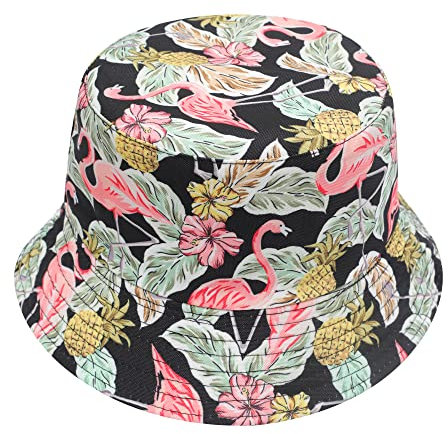 ZLYC Männer Frauen Sommer Fischerhüte Obst Hut, Flamingo Ananas Schwarz, Taglia unica-M