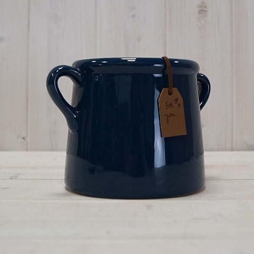 Satchville Gift Company Navy Blue Ceramic Pot with Handles x 10cm - House Plant Flower Display Storage (CE080032)