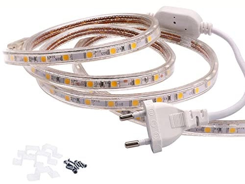 FOLGEMIR 2m Warmweiß LED Band, 220V 230V Lichtleiste, 60 Leds/m Strip, IP65 Lichtschlauch, milde Hintergrundbeleuchtung